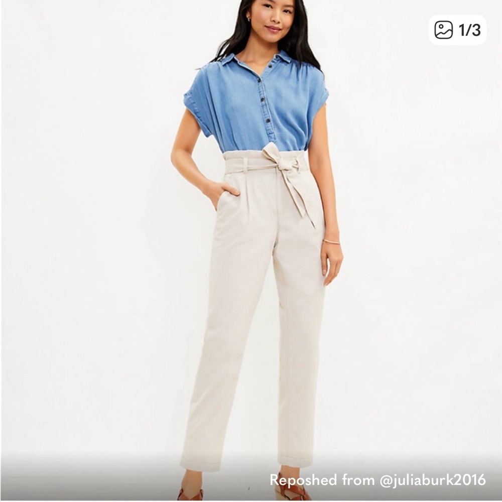 LOFT Cream Tie-Waist Trousers